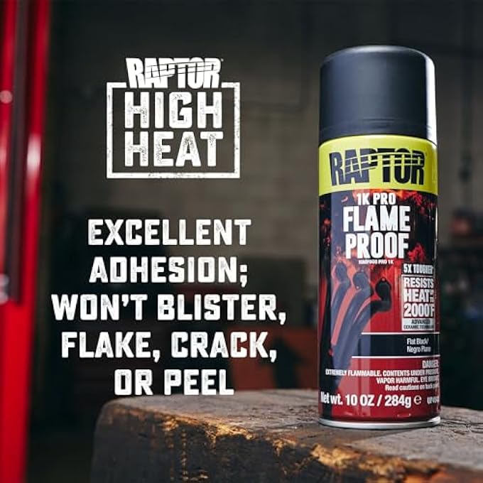 Raptor FLAMEPROOF AUTOMOTIVE BODY PAINT, PROFESSIONAL GRADE, EXTRA TOUGH PROTECTIVE SPRAY PAINT FOR HIGH HEAT, FLAT RED, 10 OZ - Image 3